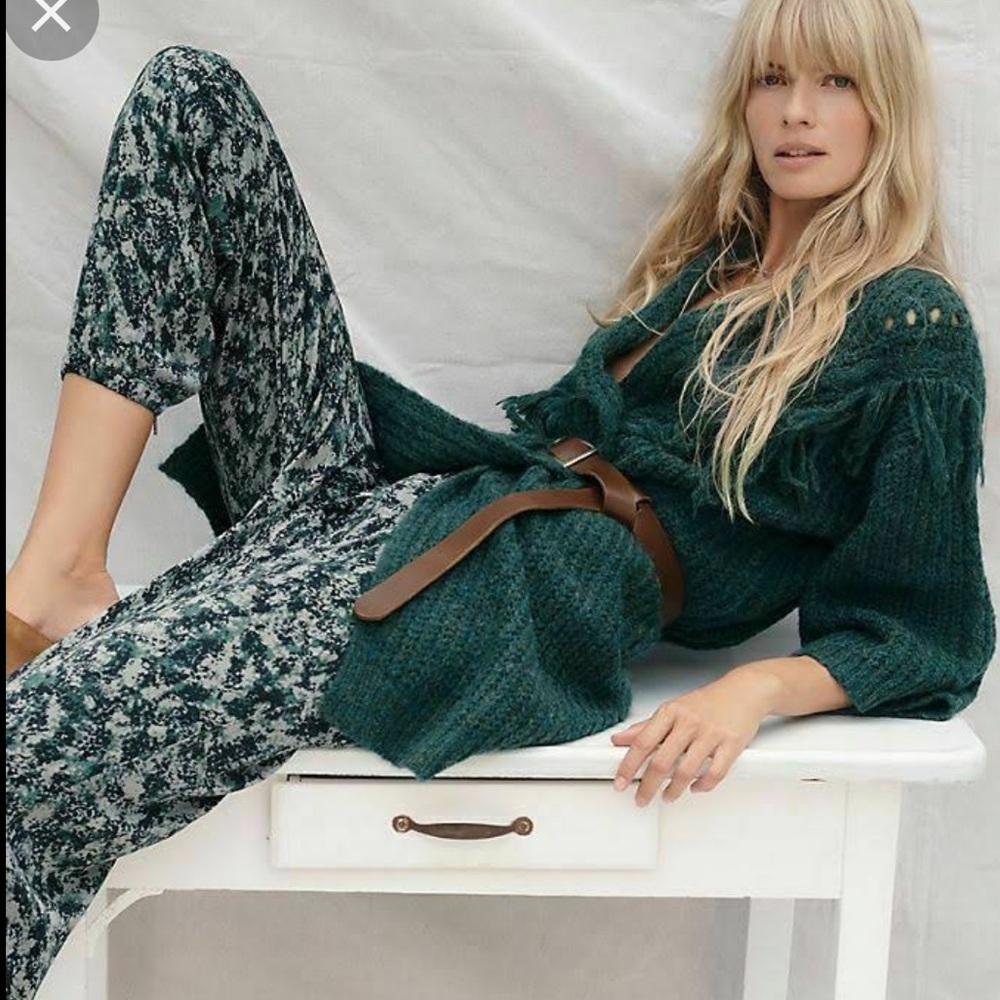 Anthropologie Diandra Pleated Joggers Green Abstract